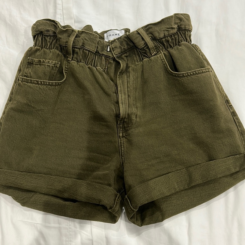 Frame high waist pull on denim shorts